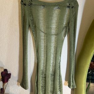 the Khaki Umbra Shredded Mini Dress from Jaden London